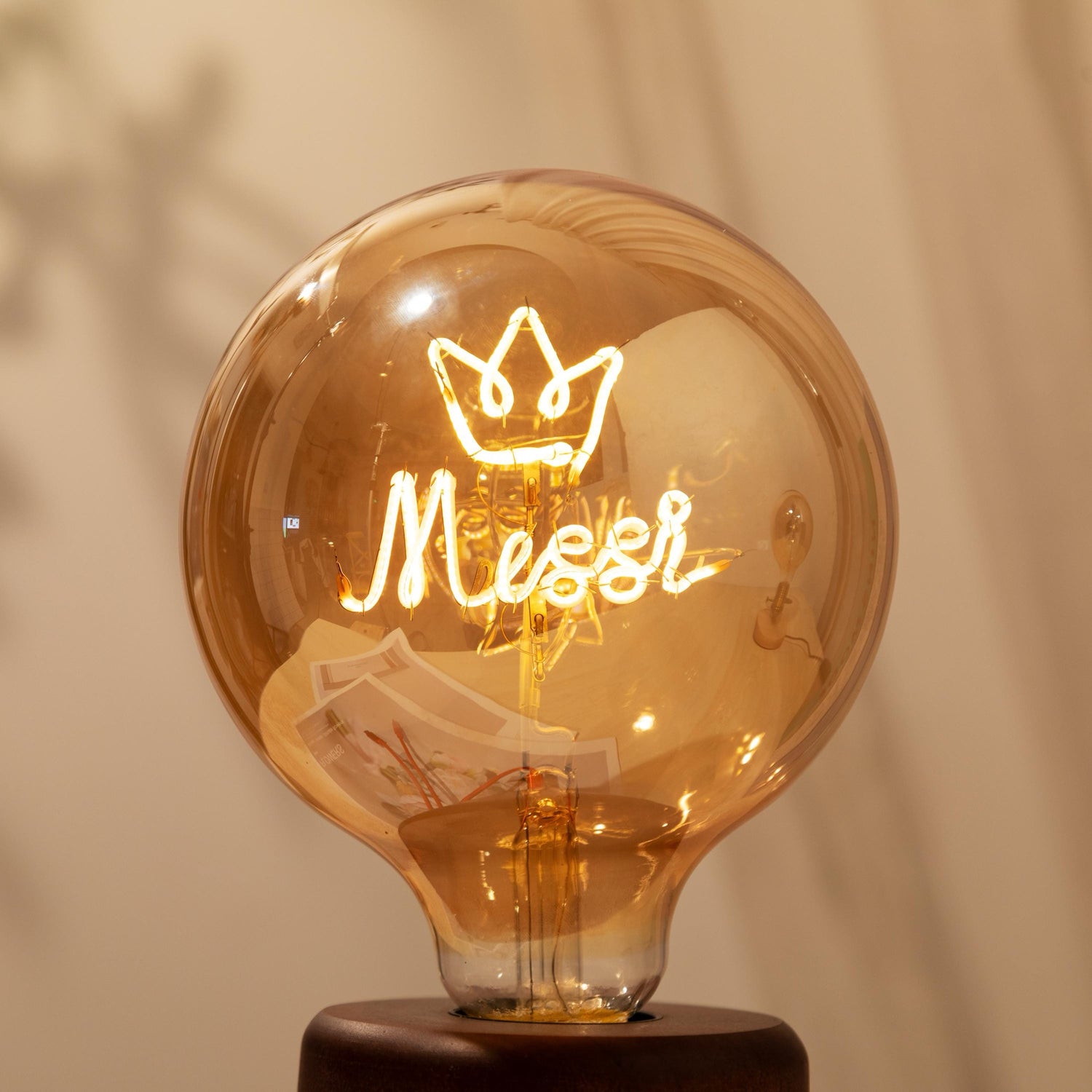 Personalized Edison bulb table lamp with a custom text filament and rechargeable